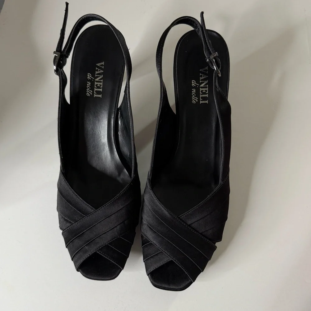Vaneli Black Peep-Toe Slingback Heels